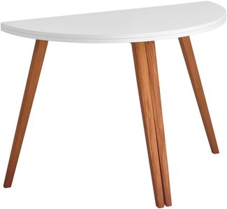 Ragaba halbrunder ausziehbarer Esstisch, MDF / Beine aus Massivem Eschenholz in Eiche, 110x55 cm, Weiß