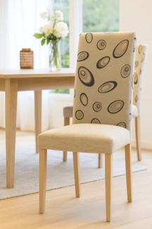 Polsterstuhl-Set (2 Stück), Buche massiv eichefarben, Bezug Beige mit Muster