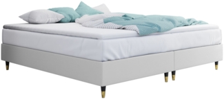 Boxspringbett Sauro Gold für Wandpaneel, Weiß, 140x200 cm
