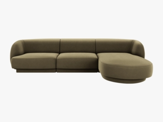 Micadoni 4-Sitzer Samtstoff Ecke rechts Sofa Miley | Bezug | Beinfarbe Black Plastic, Grün