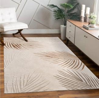 Paco Home Teppich Tuana 218, rechteckig, Höhe: 15 mm, Kurzflor, Beige 2, 80x150 cm, Blätter Design