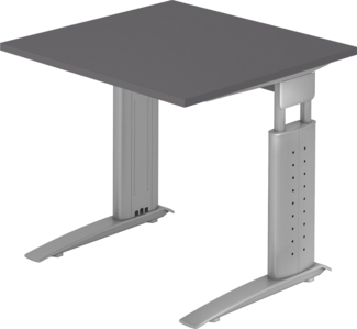 bümö höhenverstellbarer Schreibtisch U-Serie 80x80 cm in graphit, Gestell in Silber - PC Tisch klein für's Büro manuell höhenverstellbar, Computertisch verstellbar, US-08-G-S