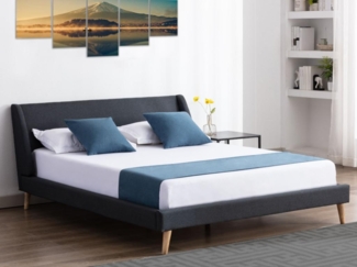Vente-unique - Bett - Skandinavischer Stil 160 x 200 cm - Stoff - Anthrazit + Matratze - BENEDICTE