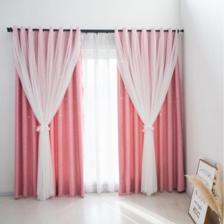 Rosnek Gardine Sterne Fenster Vorhang, Bogen Garn Tüll, Doppellagig,Hollow-Out, Home (2 St), Ösen, Schalldicht