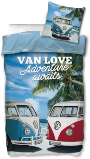 Skybrands Volkswagen Bettwäsche VW Bulli T1 Van Love Renforcé 135 x 200 + 80 x 80 cm