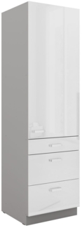 Küchen Hochschrank 60 Bianca Weiß Hochglanz + Grau Küchenzeile Küchenblock