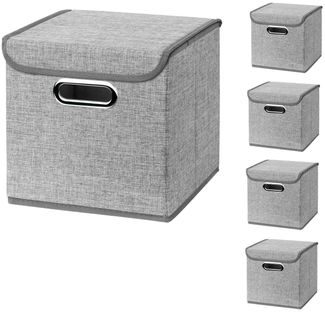 StickandShine Faltbox 5er Set mit Deckel 25x25 cm – Hellgrau, Schwarz, Weiß, Türkis, Creme