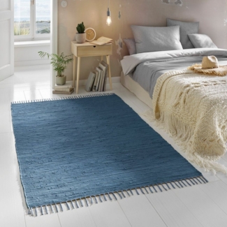 TaCa Home Teppich Handweb Flicken-Teppich Fleckerl, rechteckig, Höhe: 5 mm, Blau - 120 x 180 cm
