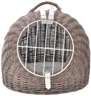 Aumüller Tierreisekorb Katzenhöhle/Transportkorb aus Vollweide, Vintage Grau/Braun inkl. L...