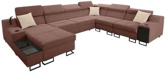 Ecksofa Nadadu VIII mit Schlaffunktion, Bettkasten, einstellbaren Kopfstützen, Lampe mit USB-Anschluss, Barfach (Uttario Velvet 2955 + Uttario Velvet 2978, Seite: Links)