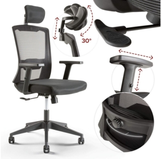 Arebos Bürostuhl Ergonomischer Schreibtischstuhl Wippmechanismus von 90° bis 125° (1D-verstellbare Armlehnen für mehr Komfort), Bis 136 kg belastbar: Stabil & alltagstauglich