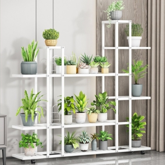 GarveeMore Blumenständer Pflanzenständer Blumenständer Schmiedeeisen Rack Organizer mit Rädern, Ecke mehrere Pflanzer Veranstalter Für Zimmer Ecke Balkon GartenTerras