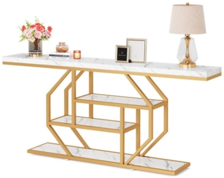 Tribesigns Konsolentisch 180cm Langer Sofatisch, Moderner Goldener Eingangstisch mit Lagerung