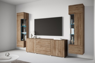 INOSIGN Wohnwand KENIA, (Komplett-Set, 3-St), Vitrinen mit Eckverglasung, hängend und stehend montierbar