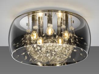 TRIO Leuchten Deckenleuchte Crystel, ohne Leuchtmittel, warmweiß - kaltweiß, Elegante Deckenlampe mit Glasschirm Ø 50cm, exkl 5xE14 Leuchtmittel