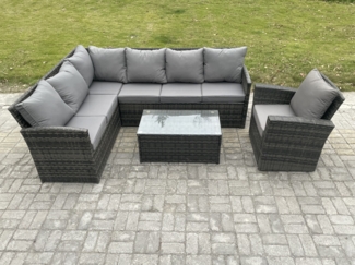 Fimous Gartenmöbel-Set aus Rattan mit Rechteckiger Couchtisch Sesseln Dunkelgrau gemischt