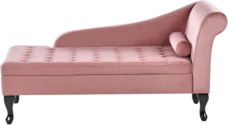 Chaiselongue Samtstoff rosa mit Bettkasten rechtsseitig PESSAC