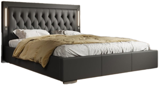 Designer Polsterbett Rio inkl. RGB, USB und Stauraum 160x200 Grau H2 (bis 70kg)