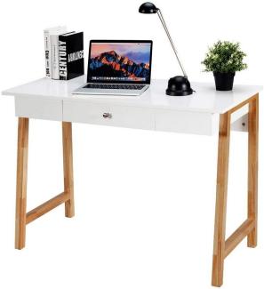 COSTWAY Schreibtisch mit Schublade, Computertisch Kautschuk Tischbeine, Schminktisch Bürotisch für Büro und Arbeitszimmer 106 x 50 x 75,5 cm