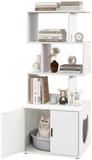 COSTWAY Tierhaus, Katzenschrank mit Bücherregal, Katzenklo Schrank, 60 x 45,5 x 142 cm