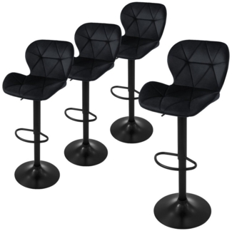 ML-DESIGN Barhocker Gepolsterter Barstuhl mit Rückenlehne und Fußstütze, 360° drehbar (4 St), Bistrohocker aus Samt, Schwarz, Drehstuhl Hocker Tresenhocker