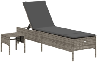 vidaXL Sonnenliege mit Tisch und Auflage Grau Poly Rattan 4002730