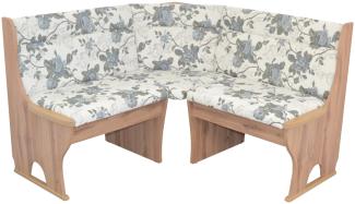 Truheneckbank "Anja 1E" 125x125 cm, Holzdekor Eiche, Stoff beige mit Blumendessin