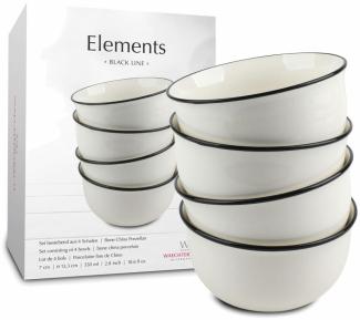 Waechtersbach Müslischale 4er Set im Geschenkkarton Elements - Black Line, Schalenset, New Bone China, weiß, 13 cm, 41 5 972 8000