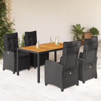 vidaXL 5-tlg. Garten-Essgruppe mit Kissen Schwarz Poly Rattan 3212665