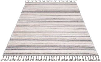 Carpet City Hochflor-Teppich Valencia 807, rechteckig, Höhe: 20 mm, Läufer, Boho-Stil, 3D-Effekt, Streifen, Hoch-Tief-Struktur, Fransen
