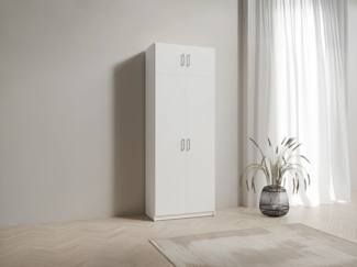 Vente-unique - Kleiderschrank mit 2 Türen + Aufsatz - 92 cm - Weiß - BELOMY