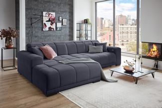 Wohnlandschaft >Puppet< Kopfteilverstellung, 2 Kissen, tiefblau - 301x113x195cm (BxHxT)