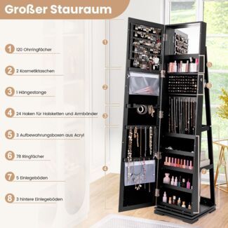 Schmuckschrank Spiegelschrank mit Ganzkörperspiegel und eingebautem Make-up-Spiegel Schwarz