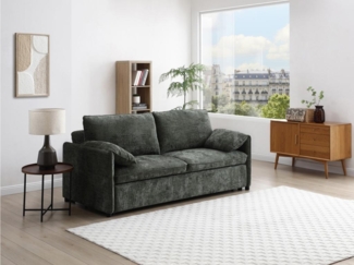 Vente-unique - Sofa 3-Sitzer mit Schlaffunktion - Strukturstoff - Grün - ALPARETO