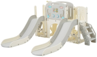 Merax Indoor-Rutsche Kinderrutsche mit Klettergerüst & Basketballkorb, (1-tlg), doppelter Rutsche mit Tunnel und Teleskop, Spielset für Kleinkinder