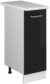Unterschrank R-Line Schwarz Hochglanz 30 cm mit Tür, mit Arbeitsplatte Vicco
