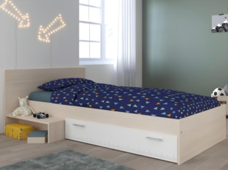 Vente-unique - Kinderbett mit 1 Schublade + Lattenrost + Matratze - 90 x 190 cm - Naturfarben & Weiß - IPLIA