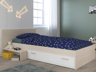 Vente-unique - Kinderbett mit 1 Schublade + Lattenrost + Matratze - 90 x 190 cm - Naturfarben & Weiß - IPLIA