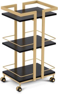 M MCombo Servierwagen mit Rollen, Küchenwagen Barwagen Metallgestell Schwarz-Gold, Moderne Rollwagen Mehrzweckwagen mit 3 Ebenen, für Küche Bad Wohnzimmer Büro, 0033