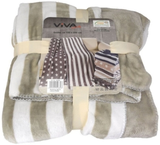 Mikrofaserdecke 150x200cm Motiv Streifen Kuscheldecke Wohndecke Microfaser Decke beige