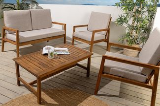 riess-ambiente Sitzgruppe BALI 110cm braun – Garten, wetterfest, 2x Sessel, 1x Sofa, 1x Tisch, (Set, 4-tlg), kompaktes Balkonset aus Massivholz – ideal für kleine Außenbereiche