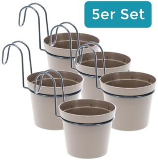 5 x Hängetopf Blumentopf Pflanztopf Set mit Halterung Metall Wandhalterung Haken Aufhängung innen außen Pflanzenhänger Kunststoff