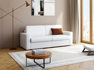 Vente-unique - CALITO Sofa Kunstleder Weiß - B 223 cm94 cm x H 99 cm x L 214 cm