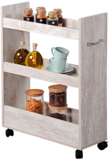 Offenes Nischenregal / Küchenregal, rollbar - weiß gekälkt