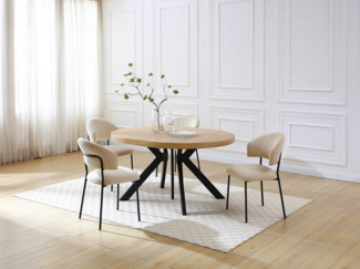 Vente-unique - Esstisch - ausziehbar - 6 bis 12 Personen - MDF & Stahl - Helles Holz & Schwarz - KOMONI