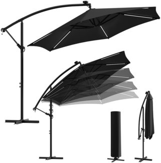 STEELSØN 'Kyrion' Sonnenschirm LED Solar 350x350 cm, neigbar und 360-Grad drehbar, schwarz, wetterfest, Ampelschirm inkl. Abdeckung, UV50+