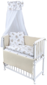 Baby-Delux Beistellbett Babybett Waffelpique Bärchen Beige, Stillbett 90x40 weiß höhenverstellbar, Matratze inkl. komplett Set