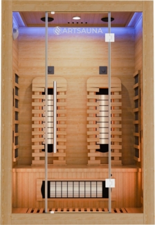 Artsauna 'Kiruna 130 Premium' Infrarotkabine mit LED Farblicht, Vollspektrum- & Flächenstrahler, für 2 Person, Hemlockholz natur, 130 x 105 x 190 cm