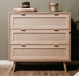 Schubladenkommode Niran Sonoma Eiche mit Bast - Dekor 80 cm