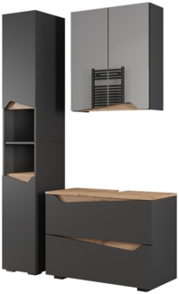 Badmöbel-Set Marelle Anthrazit 3 Teile mit Hochschrank Vicco